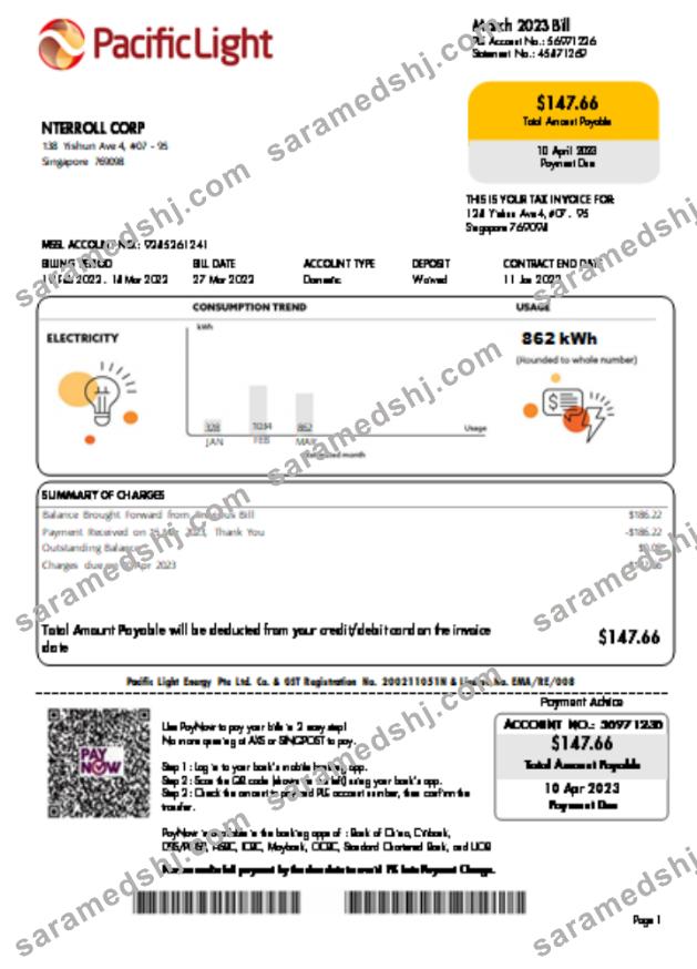 Pacific Light electricity utility business bill SCR